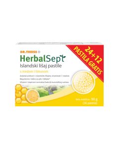 Herbalsept Islandski lišaj pastile s medom i limunom, 24+12 kom PROMO