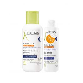 A-Derma Exomega Control Obnavljajuća emolijentna noćna krema, 400 ml + Umirujuća kupka protiv grebanja, 200 ml PROMO