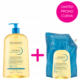 Bioderma Atoderm Huile de douche, 1000 ml + refill 1000 ml