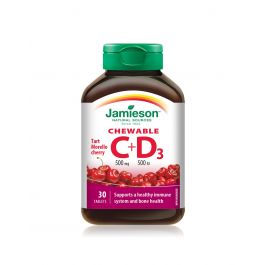 Jamieson Vitamin C 500 mg + D3 500 IU, 30 tableta za žvakanje s okusom trešnje
